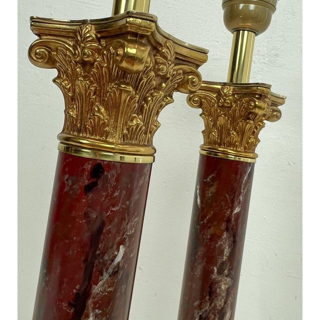 Corinthan Table Lamps with Red Faux-Griotte from Deknudt, 1960s, Set of 2 For Sale - Image 13 of 15