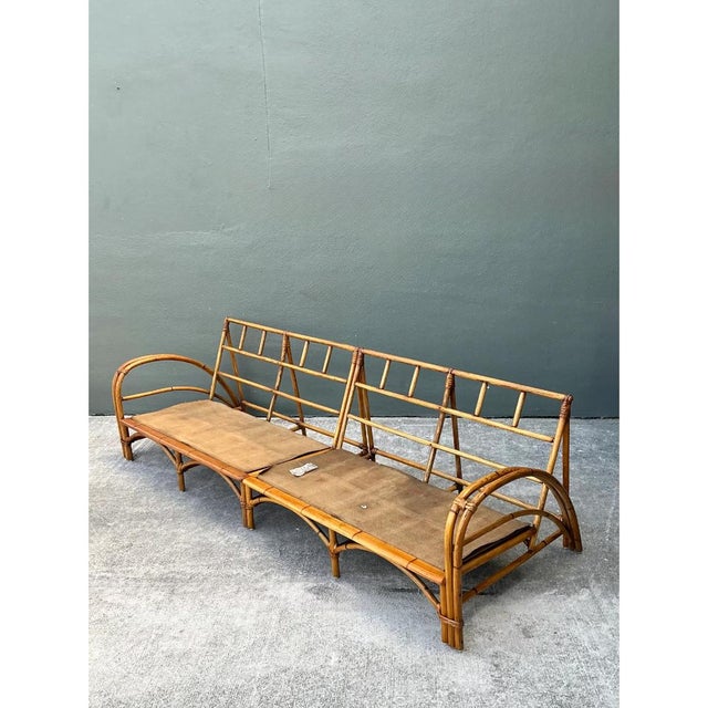 Mid-Century Modern Vintage Heywood Wakefield Rattan Sofa Frame For Sale - Image 3 of 12