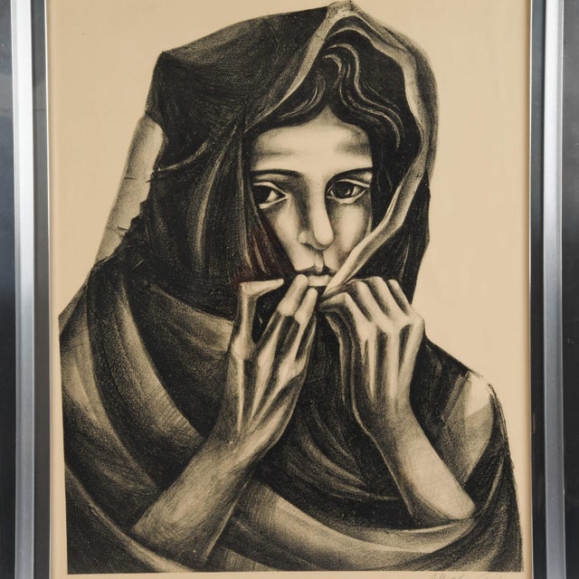 Invite profound emotion and expressive depth into your collection with this framed and signed "Untitled Portrait" by Moshe...