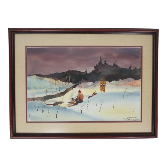 Vintage Framed Watercolor Landscape Mountain Snow Scene After Roy Martell Mason For Sale