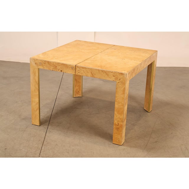High Quality United States Made Thomasville Burl Square Parsons Dining Table with 2 Leaves. This Square Table Opens Up to...