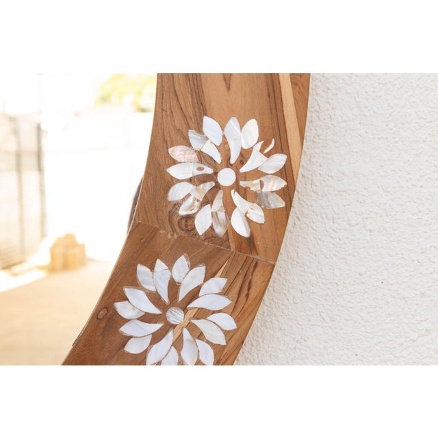 Wood Round Mother of Pearl Inlay Mirror For Sale - Image 7 of 9