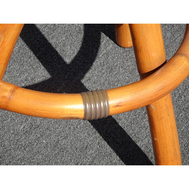 Pair Vintage Mid Century Coastal Bamboo Barstools Bar Stools ~ Tiki Palm Beach For Sale - Image 9 of 12