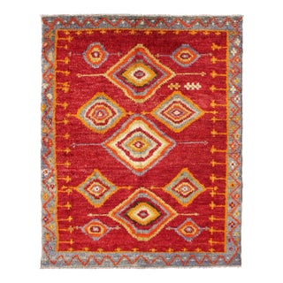 Tribal Turkish Konya Rug With Diamond Design in Beautiful Royal Red Background For Sale