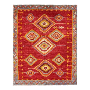 Tribal Turkish Konya Rug With Diamond Design in Beautiful Royal Red Background