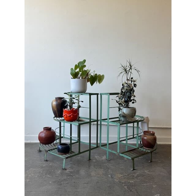 Teal Pair of Vintage French Metal Plant Stands For Sale - Image 8 of 10