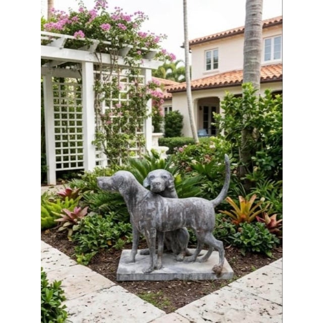 Dark Gray Large Vintage French-Style Cast Iron "Snuggling Dogs" Garden Statue For Sale - Image 8 of 12