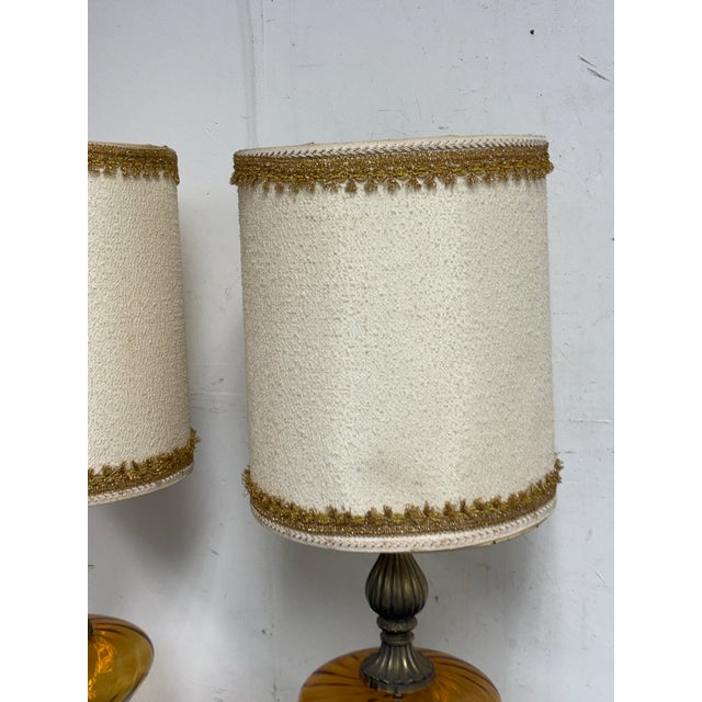 Brown Hollywood Regency Vintage Sculptural Glass Table Lamps, Pair For Sale - Image 8 of 12