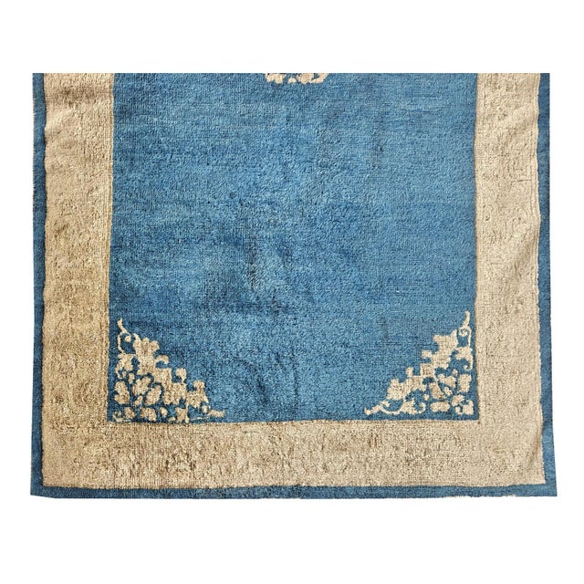 1920s Traditional Blue Ground Medallion Antique Chinese Peking Wool Small Rug For Sale In New York - Image 6 of 6