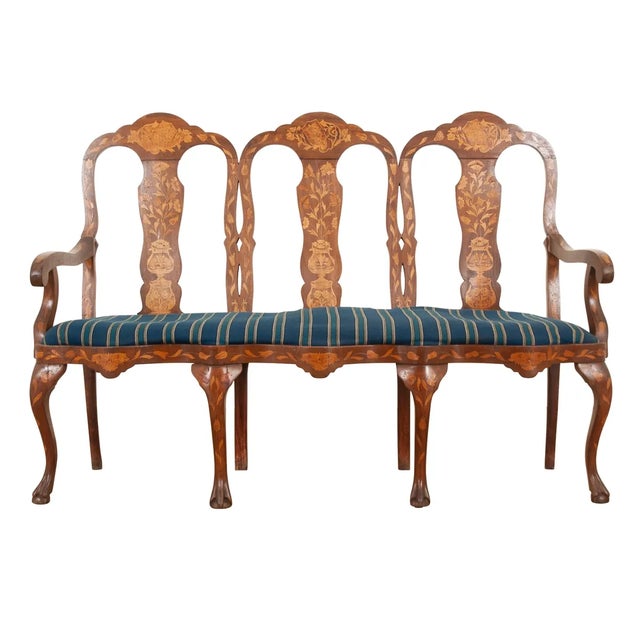 Dutch 18th Century Three-Seat Marquetry Inlay Settee For Sale - Image 13 of 13