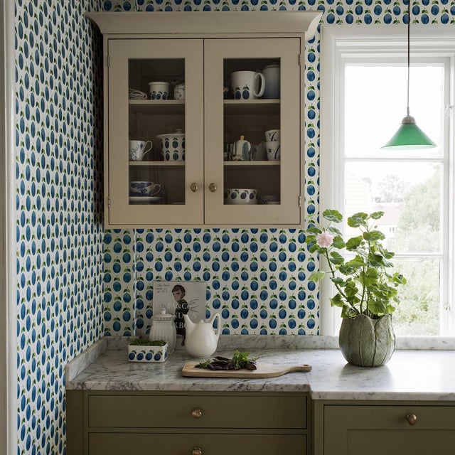 Mid-Century Modern SAMPLE - Boråstapeter Prunus Wallpaper In Blue For Sale - Image 3 of 3