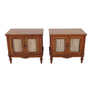 Pr French Louis XVI Walnut Davis Cabinet Co Nitestands Bedside Chests End Tables For Sale