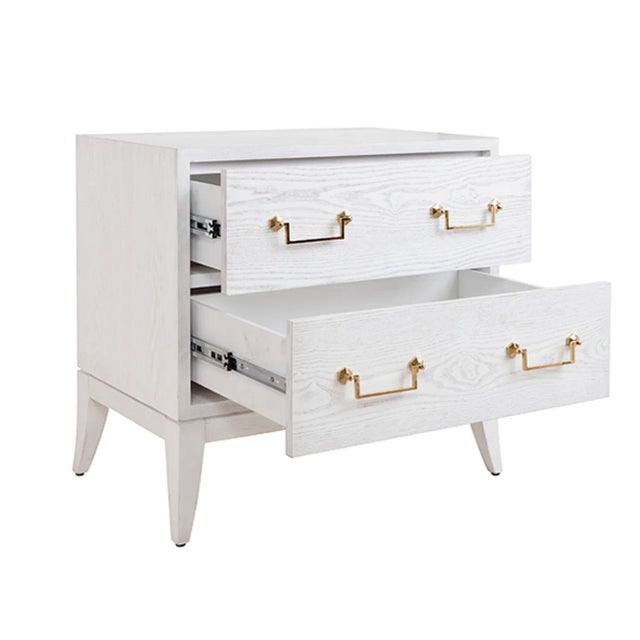 Coastal Matthew Izzo Home - Kenna White Washed Oak Side Table With Brass Handles For Sale - Image 3 of 5