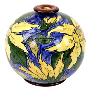 Antique Burslem Faience Floral Globe Vase from Gibsons & Sons, 1890s For Sale