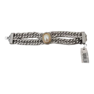 Vintage 1980s Signed Monet Rhodium Plated Faux-Pearl Bracelet