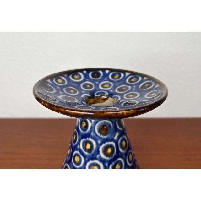 Blue Mid-Century Modern German Vase with Peacock Design For Sale - Image 8 of 13