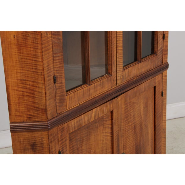 American Early 17th C. Tiger Maple Corner China Cabinet For Sale - Image 11 of 14