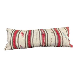 Turkish Hemp Pillow Cushion Natural Beige Red Cushion Cover 14"x40" For Sale