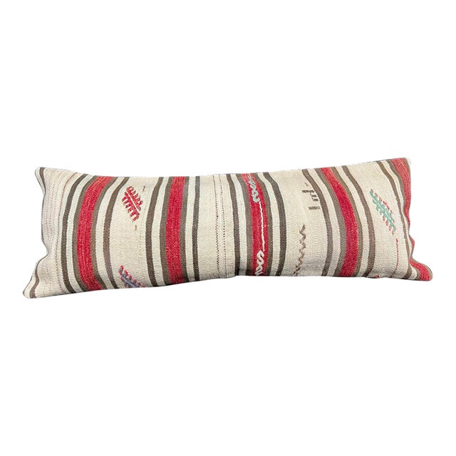 Turkish Hemp Pillow Cushion Natural Beige Red Cushion Cover 14"x40" For Sale