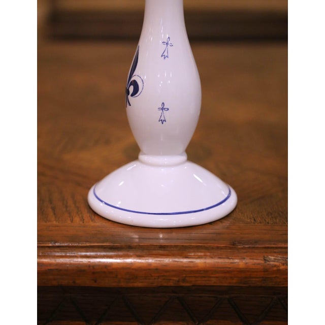 White French Faience Candlesticks, Hand-Crafted, Fleur-De-Lys Design, 1980 For Sale - Image 8 of 13