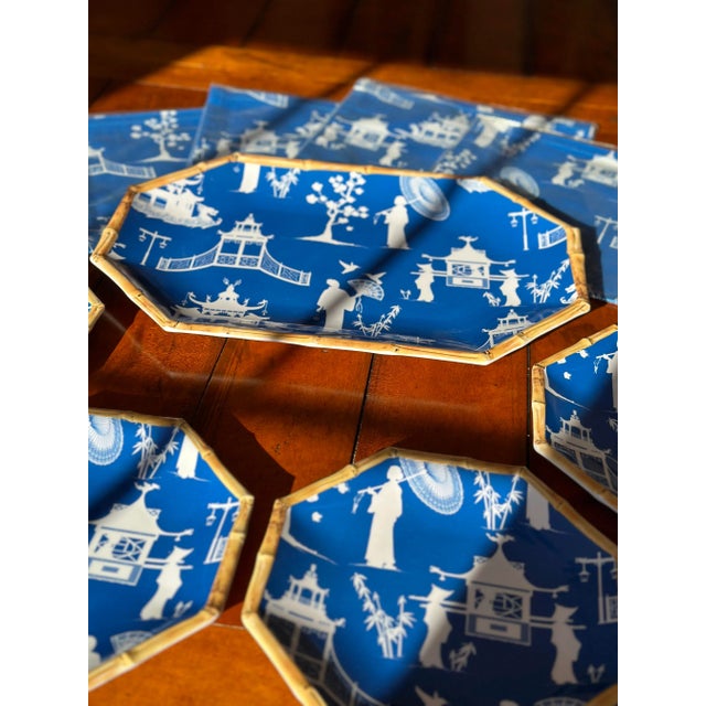 Early 21st Century Kim Seybert Cobalt and White Chinoiserie Melamine Luncheon Set - 9 Pieces For Sale - Image 5 of 12