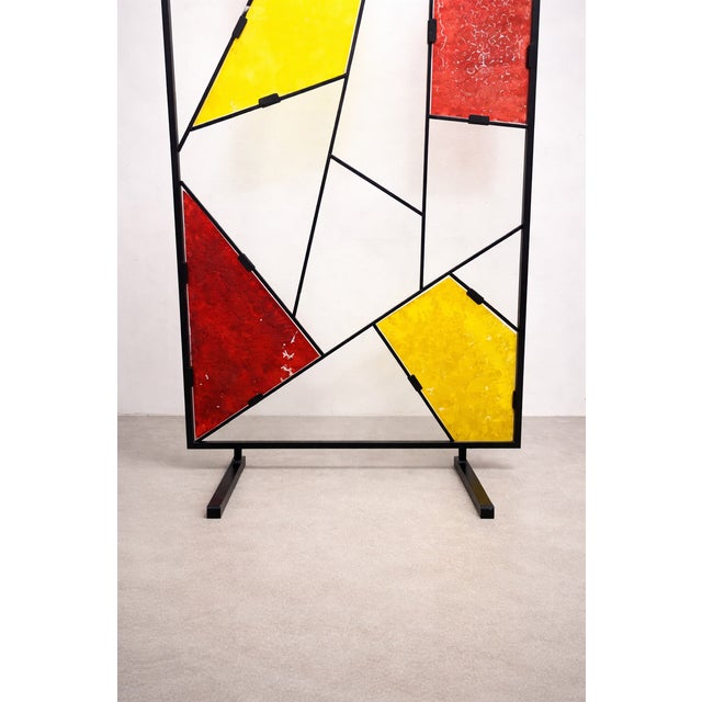 Mid-Century Modern Geometric Room Divider with Textured Colored Glass, 1970s For Sale - Image 11 of 16
