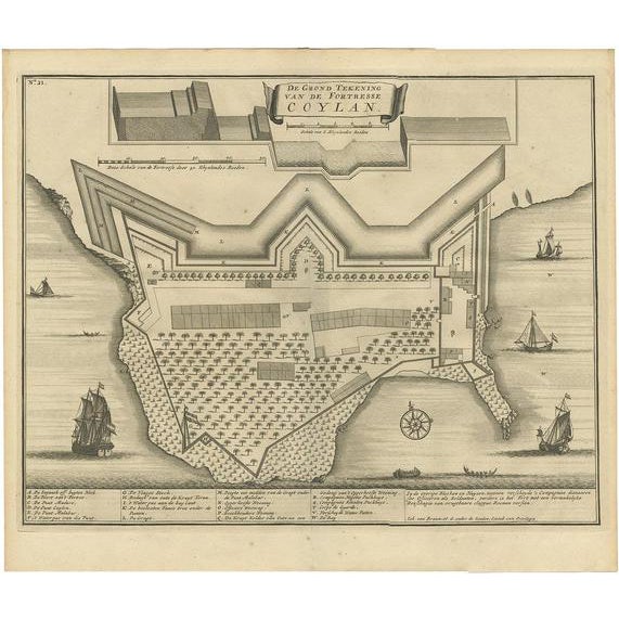 Map of the Fort at Kollam, India by Valentijn, 1726 For Sale