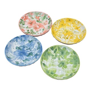 Floral Ceramic Plate in Country Style - Set of 4 For Sale
