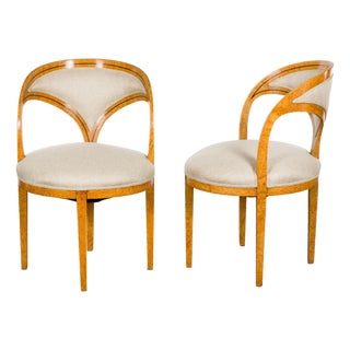 Biedermeier 19th Century Chairs with Ebonized Accents and New Upholstery, a Pair For Sale