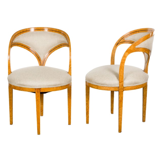Biedermeier 19th Century Chairs with Ebonized Accents and New Upholstery, a Pair For Sale