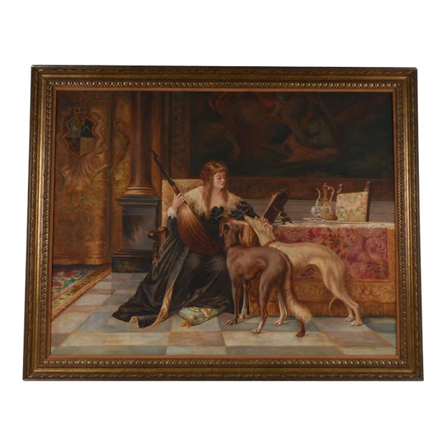 Framed Leopoldina Borzino With Two Dogs, Holding a Lute by Luigi Crosio For Sale