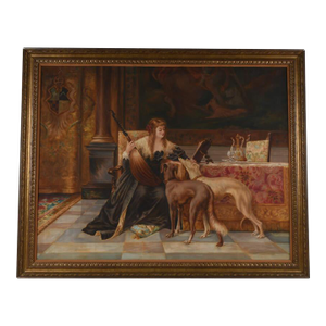 Framed Leopoldina Borzino With Two Dogs, Holding a Lute by Luigi Crosio