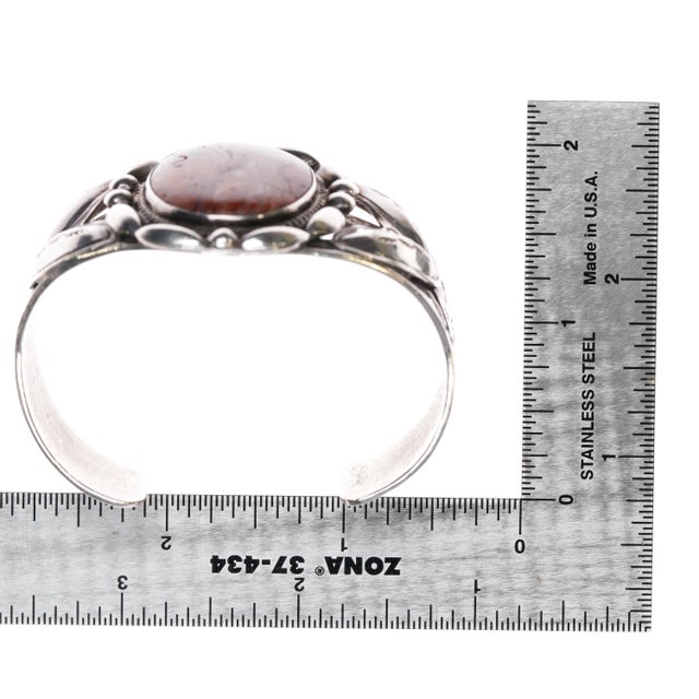 Metal 6.25" 40's-50's Fred Harvey style sterling/jasper cuff bracelet For Sale - Image 7 of 10