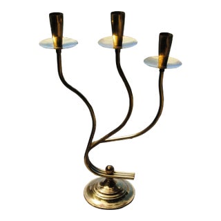 Mid 20th Century Modern Design Brass 3 Taper Candelabra For Sale