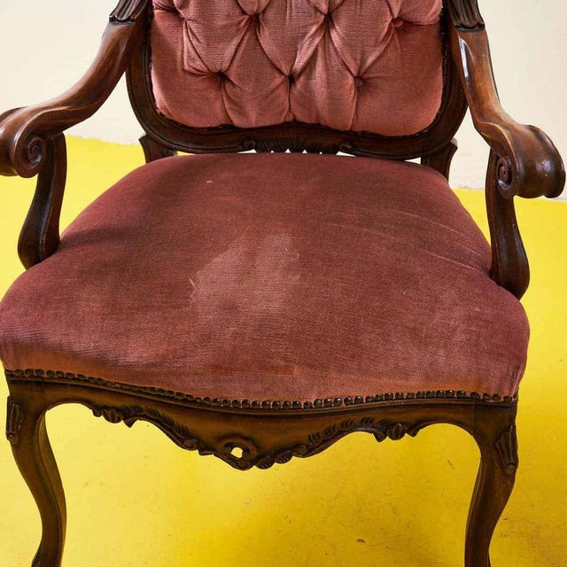 Vintage Wooden and Velvet Armchairs, Set of 2 For Sale - Image 4 of 9