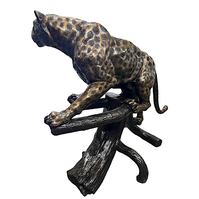 Safari Monumental Max Turner Hot-Cast Bronze Leopard Sculpture on Tree Log For Sale - Image 3 of 6