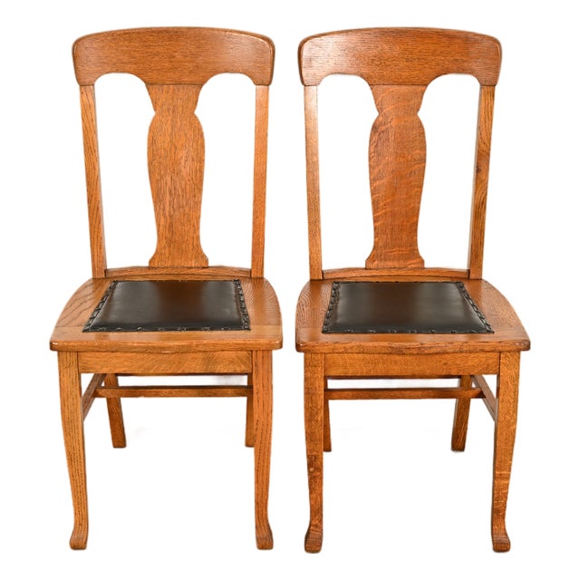 Heywood Wakefield Antique Mission Oak Arts & Crafts Side Chairs or Dining Chairs, Pair For Sale