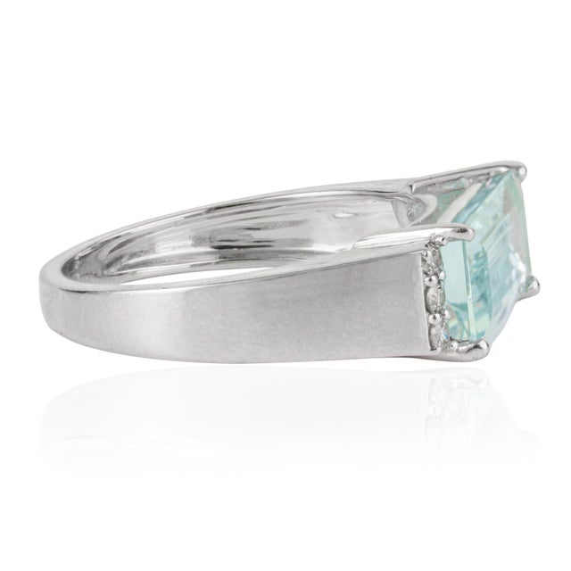 Metal March Birthstone East West Aquamarine & Diamond Ring Size 8 by Carat&Her For Sale - Image 7 of 14