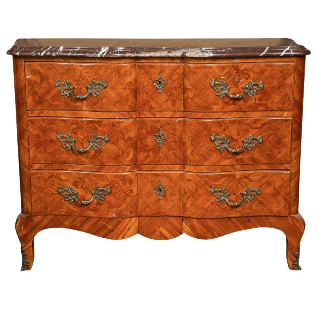 1930s French Louis XV Style Tulipwood Commode For Sale