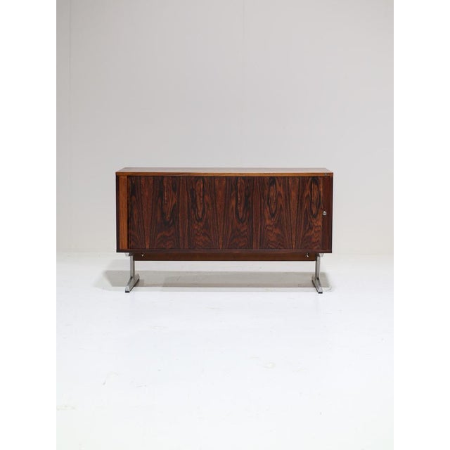 Mid-Century Modern Dry Bar Tambour Cabinet in Rosewood and Metal from Nipu, Denmark, 1960s For Sale - Image 3 of 15