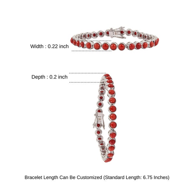 Carat&Her Natural 10.57 Ct Red Coral Cabochon Tennis Bracelet in 925 Sterling Silver For Sale - Image 10 of 13