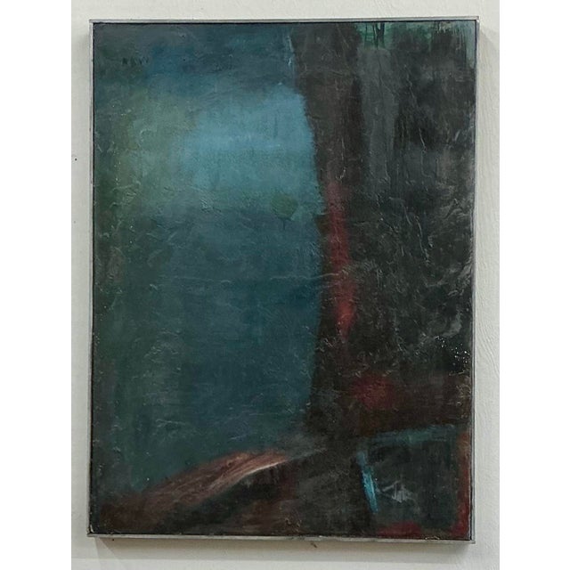 Fabulous mysterious Midcentury abstract oil on board painting by American artist,poet and writer Robert A....