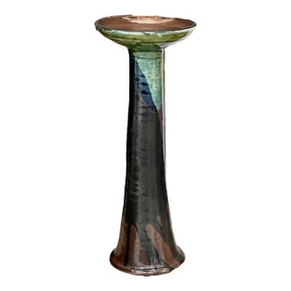 Circa 1955 Liisa Hallamaa Mid-Century Modern Abstract Polychrome Glazed Stoneware Vase or Candle Holder For Sale
