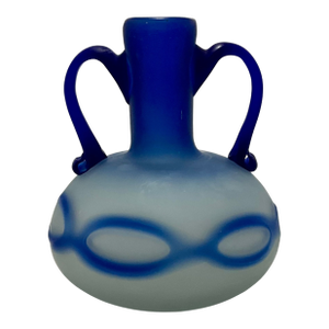 Phoenician-Style Blue Satin Glass Amphora Vase