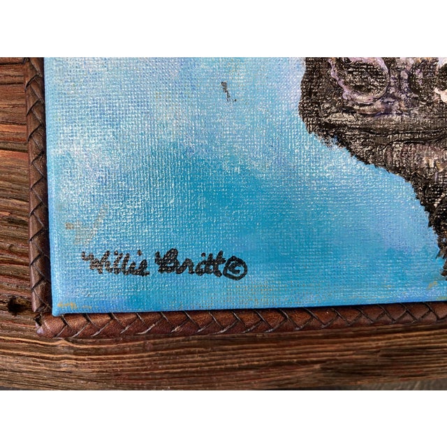 Metal Curley Boy~ Willie Britt, Original Acrylic Painting, "Curly Boy" Scrappy Young Bull Is Always Looking for Someone to Spar With. For Sale - Image 7 of 8