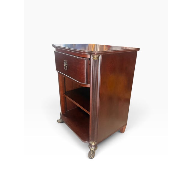 Brown Pair of Bombay Company Neoclassical Mahogany Nightstands With Gilt Paw Feet For Sale - Image 8 of 14