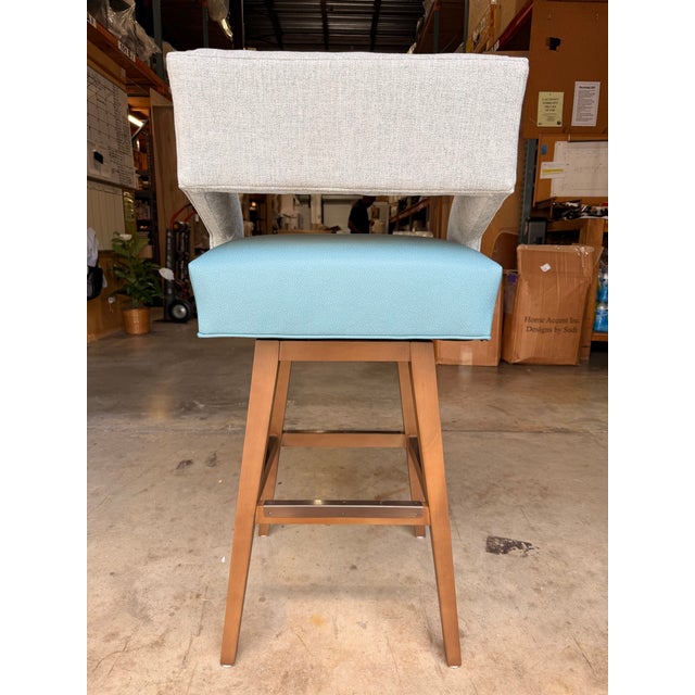 Mid-Century Modern Cr Laine Light Blue and Gray Bar Stool For Sale - Image 3 of 5