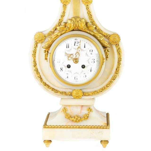Metal 19th Century Pendule Lyre Luis XVI White Marble Clock For Sale - Image 7 of 14