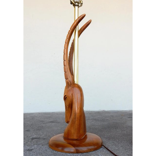 Mid-Century Modern Moderne Stylized Gazelle Bust Walnut Sculpture Lamps - A Pair For Sale - Image 3 of 7