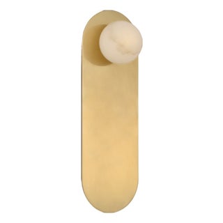 Kelly Wearstler for Visual Comfort Signature Pertica 14" Sconce in Mirrored Antique Brass with Alabaster For Sale